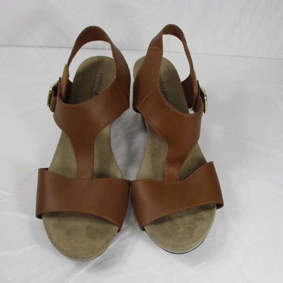 COMFORT PLUS Tan Wedge Sandals Size 9.5 - Picture 2 of 9